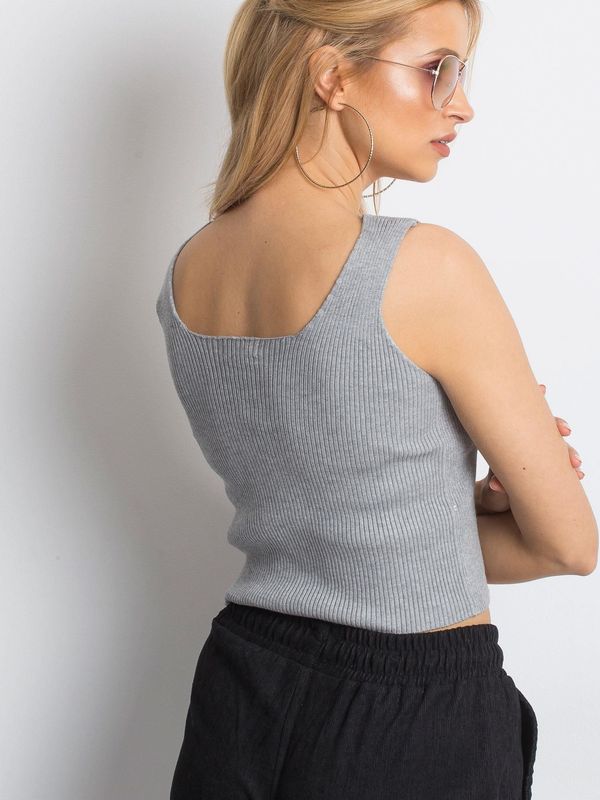 Fashionhunters Grey crop top with tie