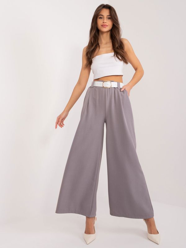 Fashionhunters Grey fabric palazzo trousers with belt
