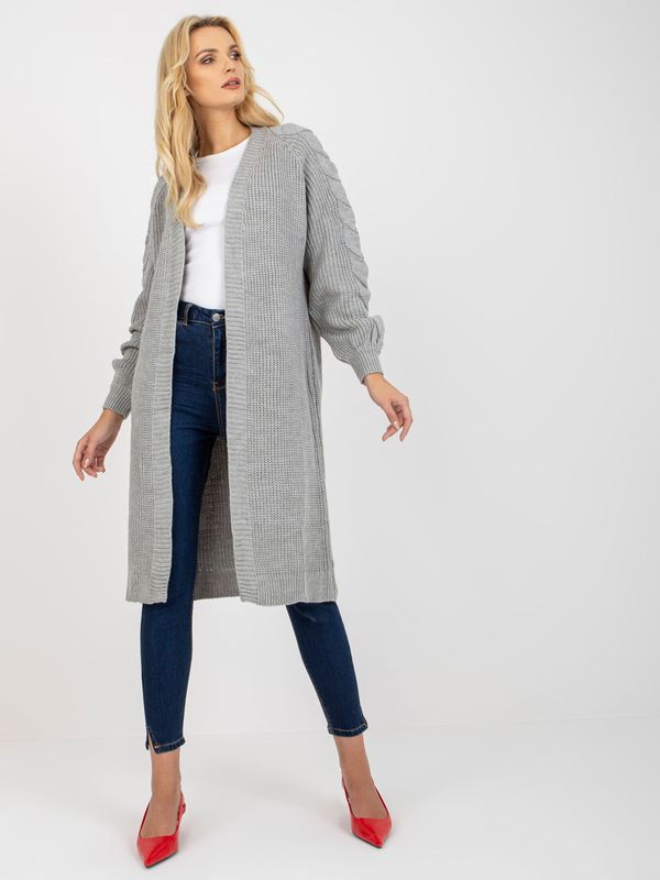 Fashionhunters Grey long cardigan with braids RUE PARIS