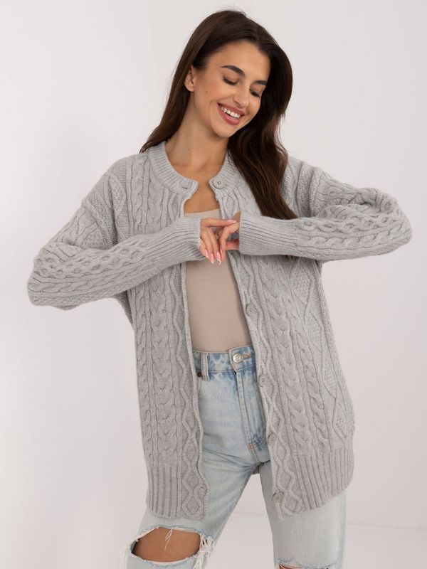 Fashionhunters Grey long cardigan with cuffs