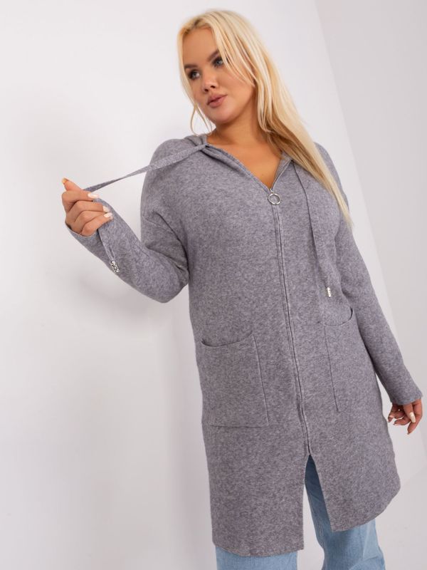 Fashionhunters Grey long sweater of a larger size with a zipper