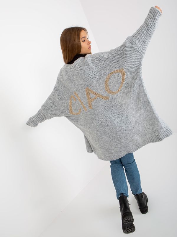 Fashionhunters Grey loose cardigan with OH BELLA lettering on the back