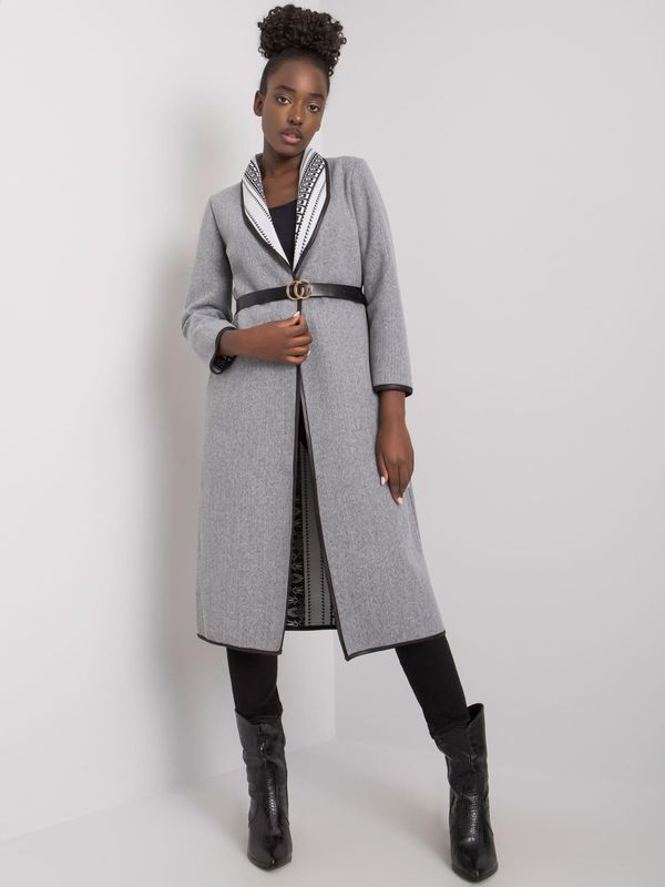 Fashionhunters Grey melange coat with pockets and belt