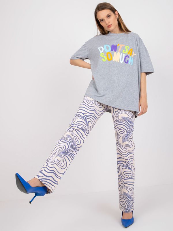 Fashionhunters Grey melange oversize T-shirt with print