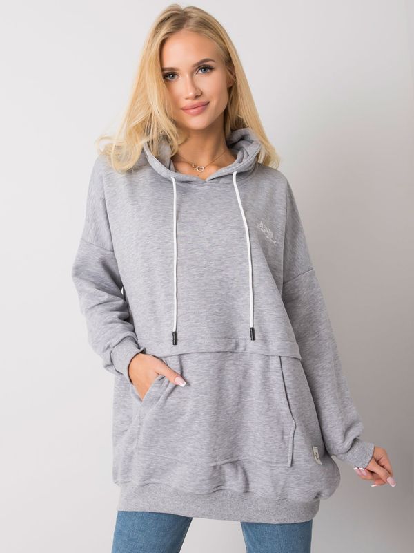Fashionhunters Grey melange women's kangaroo sweatshirt