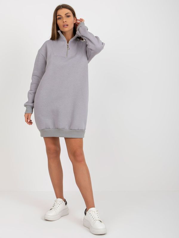 Fashionhunters Grey mini sweatshirt dress with basic zipper