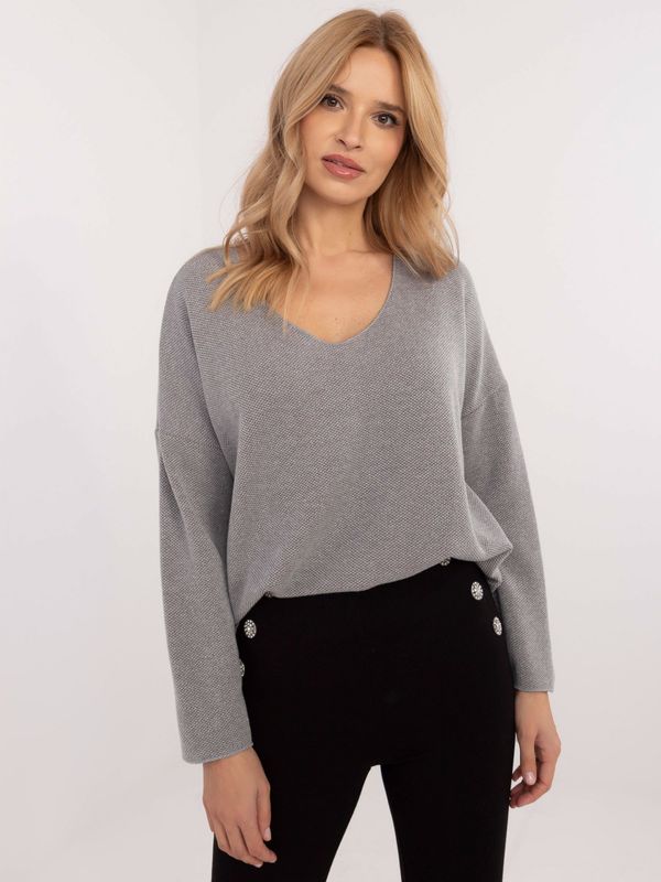 Fashionhunters Grey oversize sweater with neckline