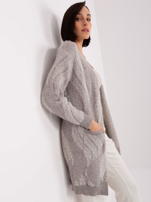 Fashionhunters Grey soft cardigan with patterns