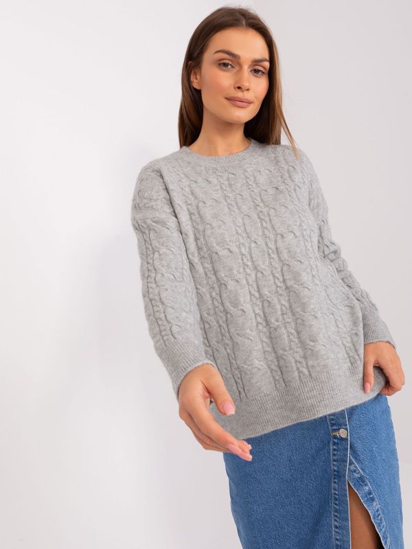 Fashionhunters Grey sweater with cables and long sleeves