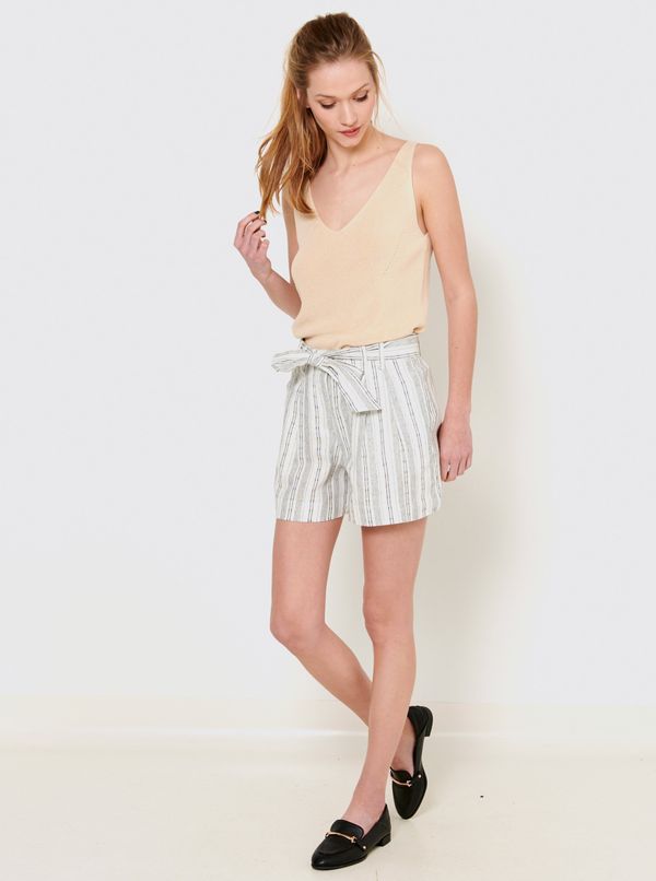CAMAIEU Grey-white linen striped shorts CAMAIEU - Ladies