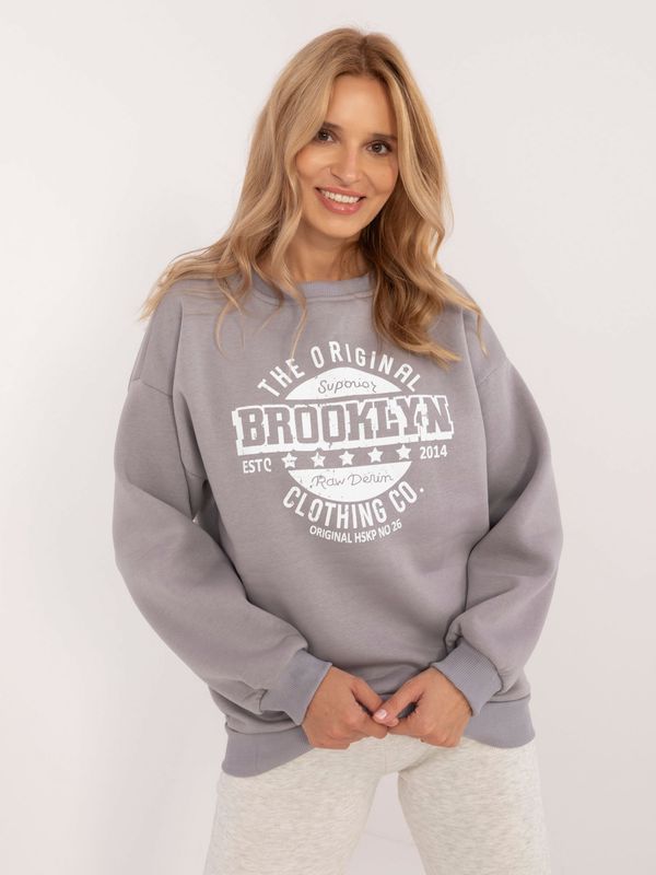 Fashionhunters Grey women's sweatshirt with print and insulation