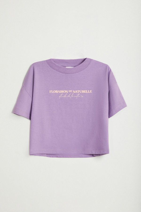 GRIMELANGE GRIMELANGE AGATE-GRM24025 100% cotton printed short sleeve girls t-shirt Lilac T-Shirt