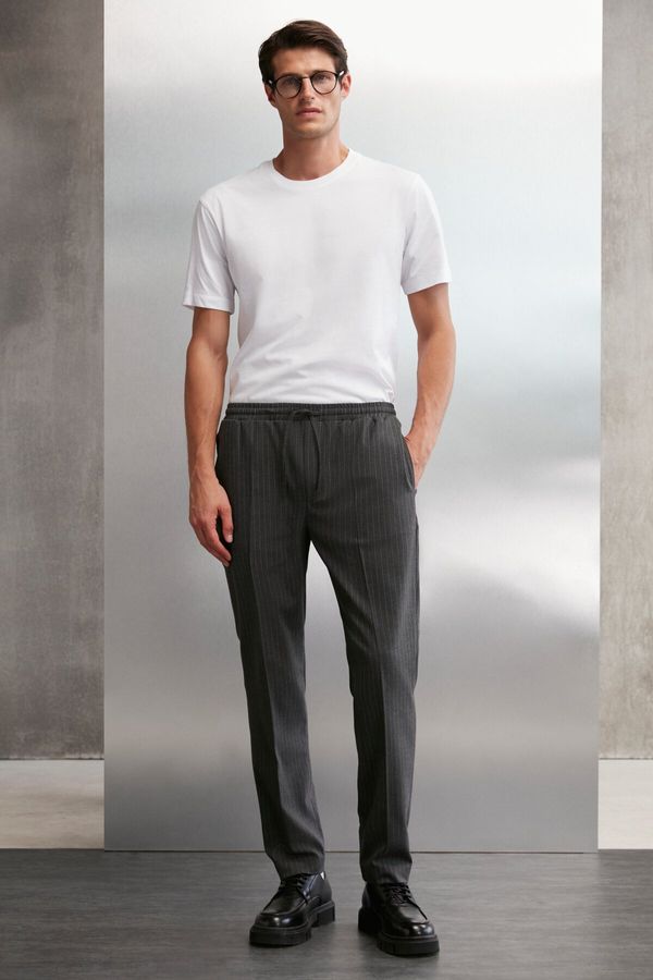GRIMELANGE GRIMELANGE Blaz Men's Woven Waist Elasticated Slim Fit Cut Cord Pocket Anthracite / Striped Trousers