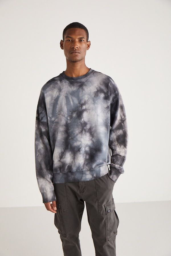 GRIMELANGE GRIMELANGE Byron Men's Crew Neck Tie-dye Patterned Anthracite Sweatshirt