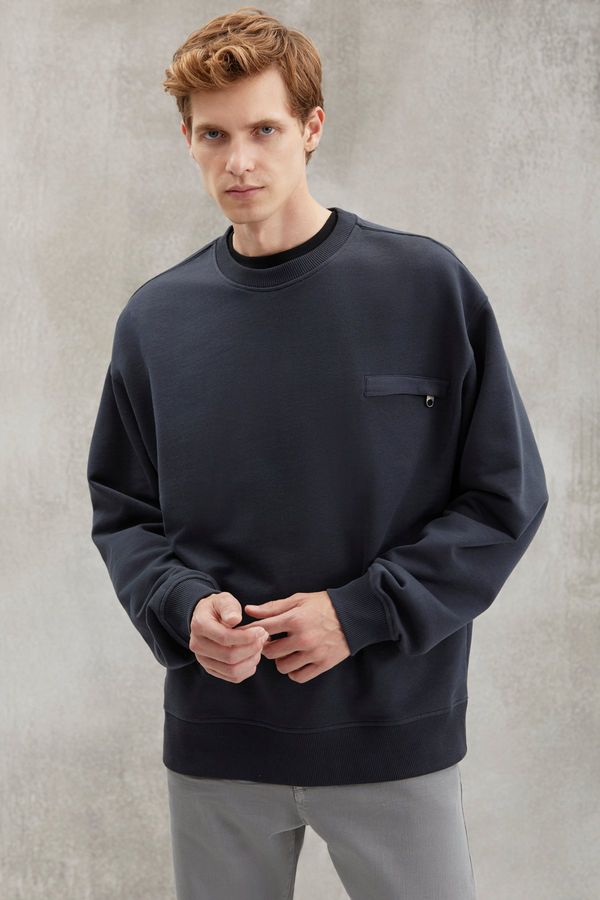 GRIMELANGE GRIMELANGE Casper Men's Zipper Pocket Round Neck Anthracite Sweatshir