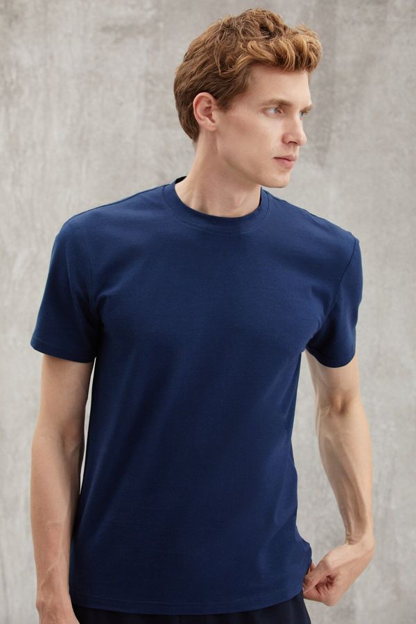 GRIMELANGE GRIMELANGE Chad Men's Slim Fit Ultra Flexible Navy Blue T-shirt