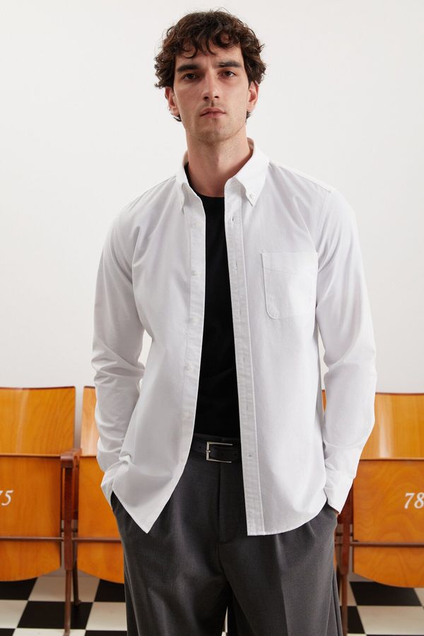 GRIMELANGE GRIMELANGE Cliff Men's 100% Cotton Pocket Oxford White Shirt