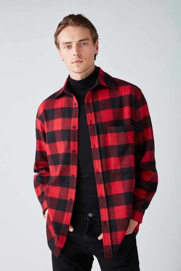 GRIMELANGE GRIMELANGE Cullen Men's Lumberjack Shirt Thick Textured Fleece Top and Soft Plaid Jacket Shir