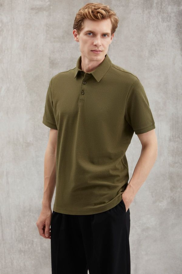 GRIMELANGE GRIMELANGE Eddie Men's Slim Fit 100% Cotton Khaki Polo Neck T-shirt