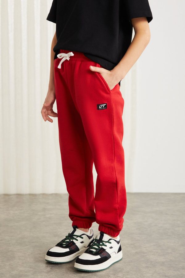 GRIMELANGE GRIMELANGE EVANS-GRM24014 75% cotton 25% polyester ornamental label raising yarn boy jogger Red Tracksuit