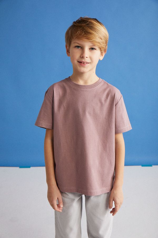 GRIMELANGE GRIMELANGE Fae Boys 100% Cotton Short Sleeve Crew Neck Damson / Gray / White T-shirt