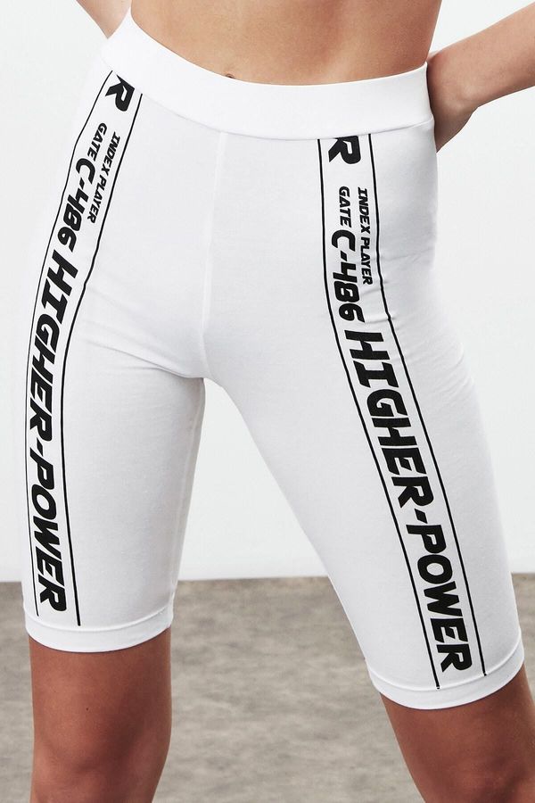 GRIMELANGE GRIMELANGE Force Women's Slogan Print Detailed Above Knee Sports Slim Fit White Tights