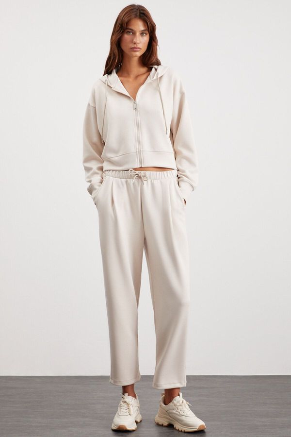 GRIMELANGE GRIMELANGE Gıada Women's Elastic Waist Comfort Leg Relaxed Fit Organic Cotton Premium Fabric Vanilla Sweatpants