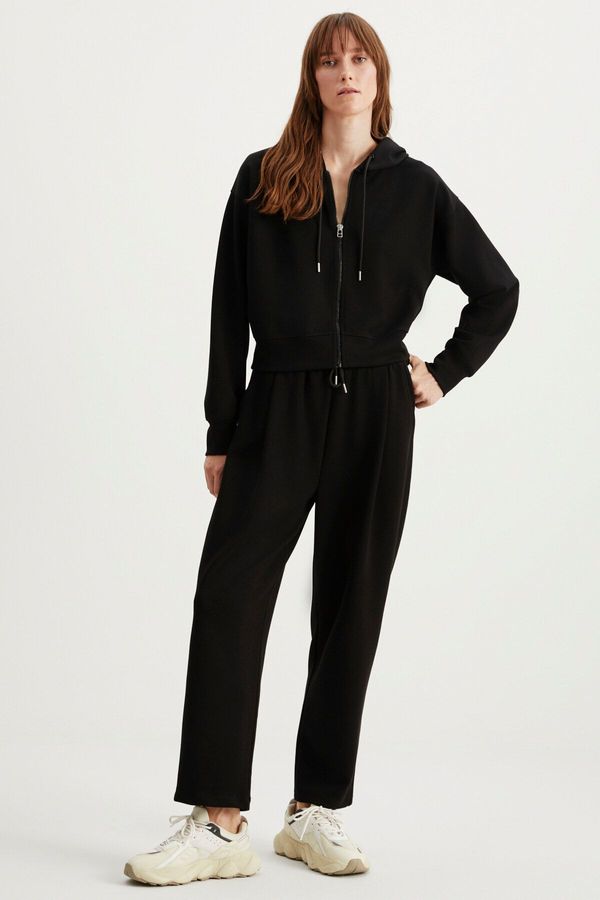 GRIMELANGE GRIMELANGE Gıada Women's Elastic Waist Short Comfortable Leg Relaxed Fit Organic Cotton Premium Black Sweatpants