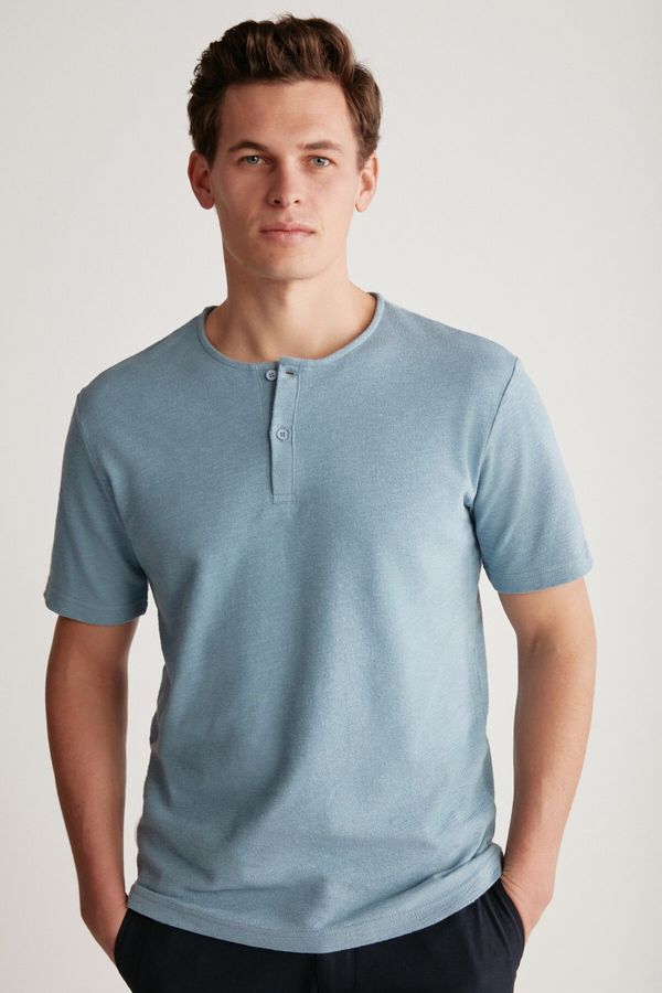 GRIMELANGE GRIMELANGE Harry Male Collar Special Structured Textured Thick Fabric 100% Cotton T-Shirt