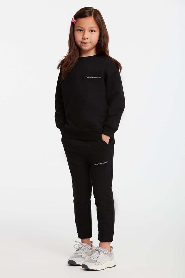 GRIMELANGE GRIMELANGE Jabor Girl's Embroidered Crew Neck Comfort Black Tracksuit Set