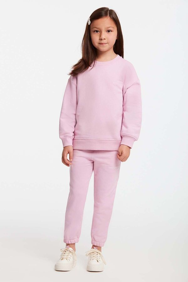 GRIMELANGE GRIMELANGE Jabor Girl's Embroidered Crew Neck Comfort Pink Tracksuit Set