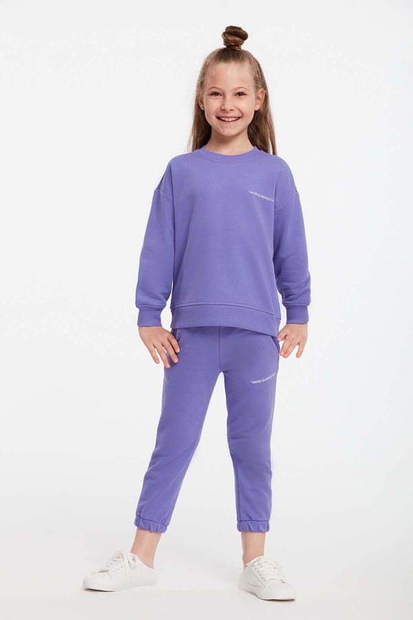 GRIMELANGE GRIMELANGE Jabor Girl's Embroidered Crew Neck Comfort Purple Tracksuit Set