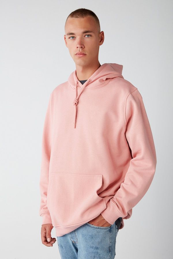 GRIMELANGE GRIMELANGE Jorge Men's Soft Soft Fabric Hooded Corded Regular Fit Pink Sweatshirt