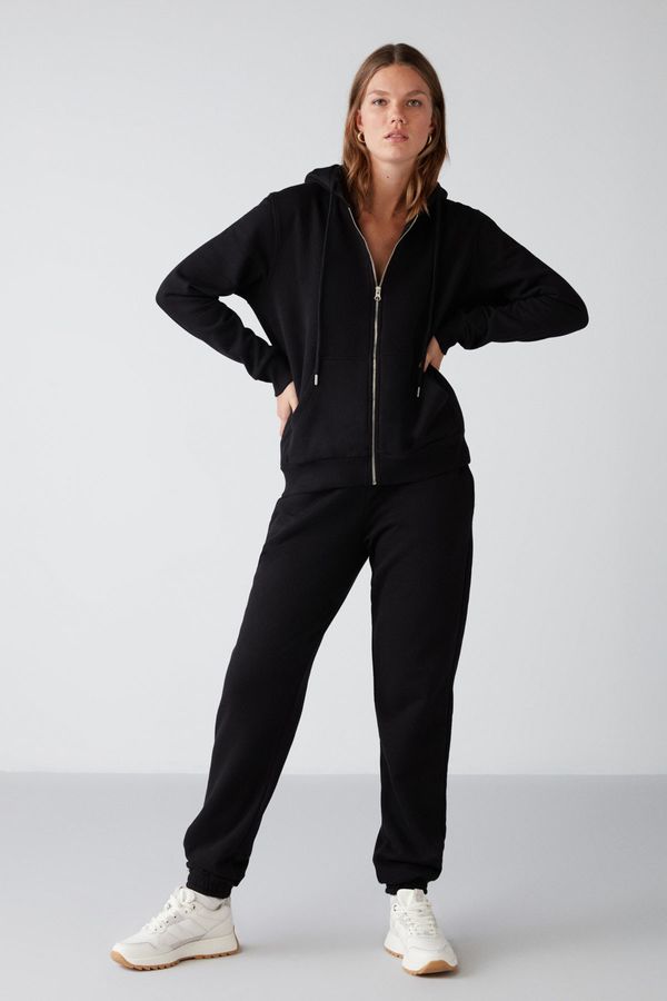 GRIMELANGE GRIMELANGE Maritza Women's Regular Fit Black Fleece Sweatpants with Elastic Waist and Cuf