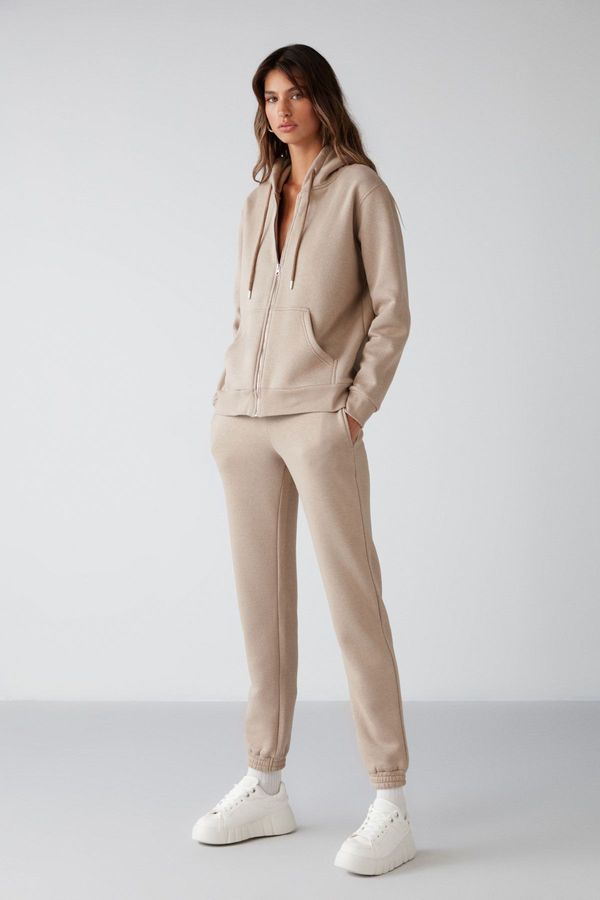 GRIMELANGE GRIMELANGE Maritza Women's Regular Fit Elastic Waist and Cuff Fleece Inner Mink Sweatpant