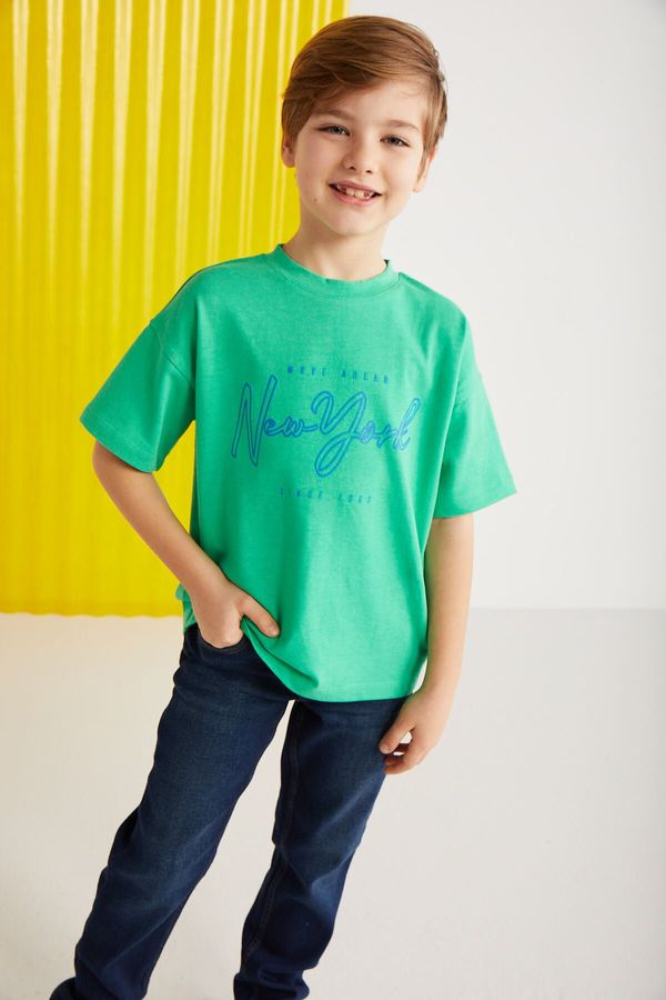 GRIMELANGE GRIMELANGE Paddy Boy 100% Cotton Printed Short Sleeve Relaxed Fit Green T-shirt