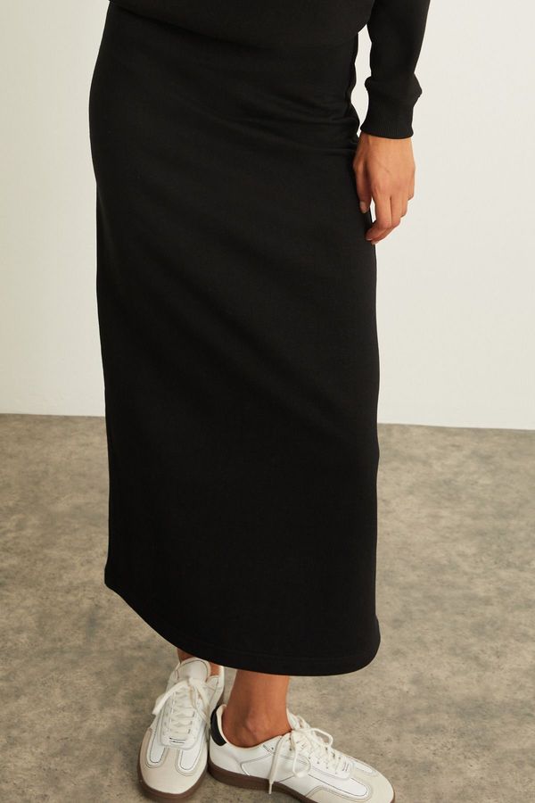 GRIMELANGE GRIMELANGE RIYA Women's 100% Organic Cotton 3 Thread Non-Rising Maxi Black Skirt