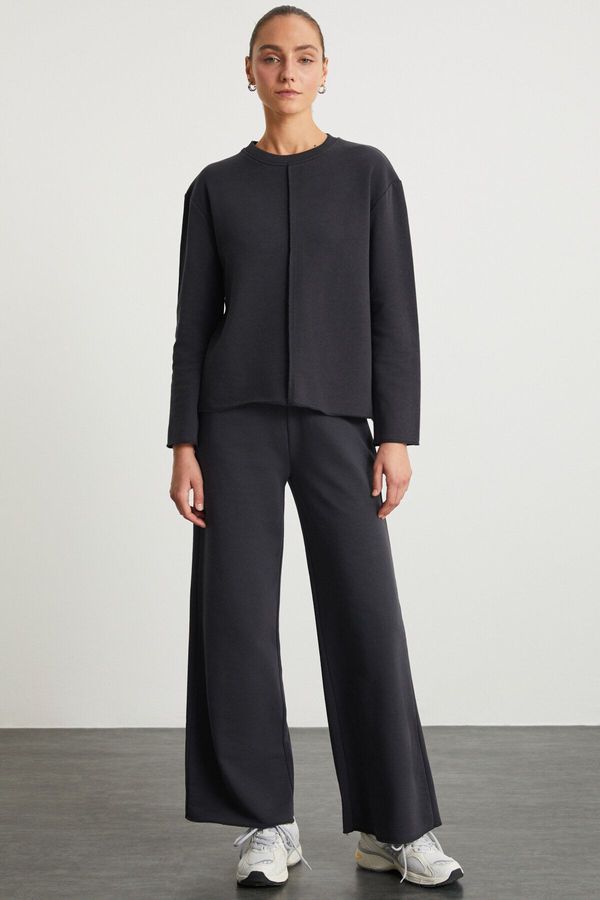 GRIMELANGE GRIMELANGE SHALINI Women's Elastic Waist Anthracite Tracksuit Bottoms Without Raisin