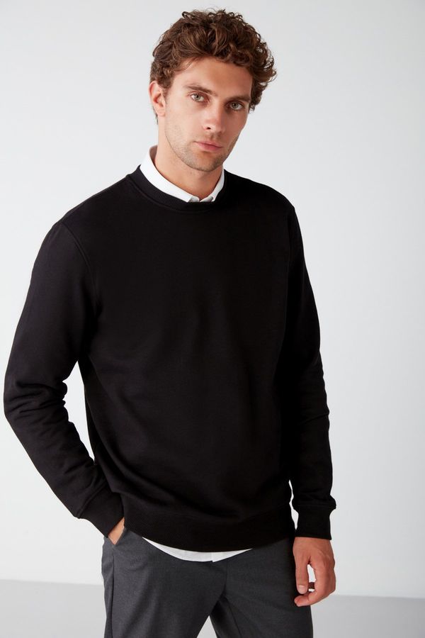 GRIMELANGE GRIMELANGE Travis Men's Soft Fabric Regular Fit Round Neck Black Sweatshir