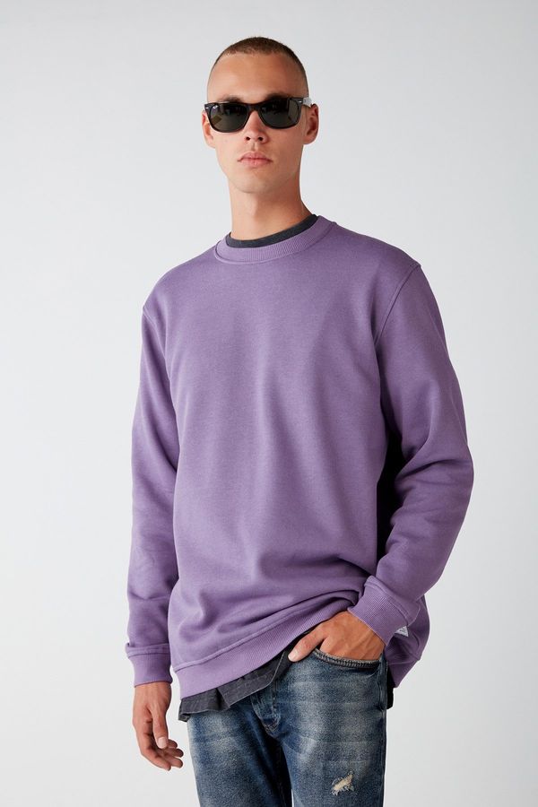 GRIMELANGE GRIMELANGE Travis Men's Soft Fabric Regular Fit Round Neck Purple Sweatshir