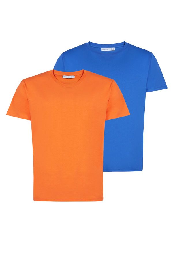 GRIMELANGE GRIMELANGE Utah Men's Double Set Slim Fit Blue / Orange T-shirt