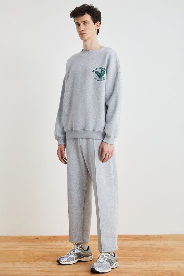 GRIMELANGE GRIMELANGE WALFRED Men's 100% Organic Cotton 3 Thread Non-raised Front Ribbed Greymelange Sweatpant