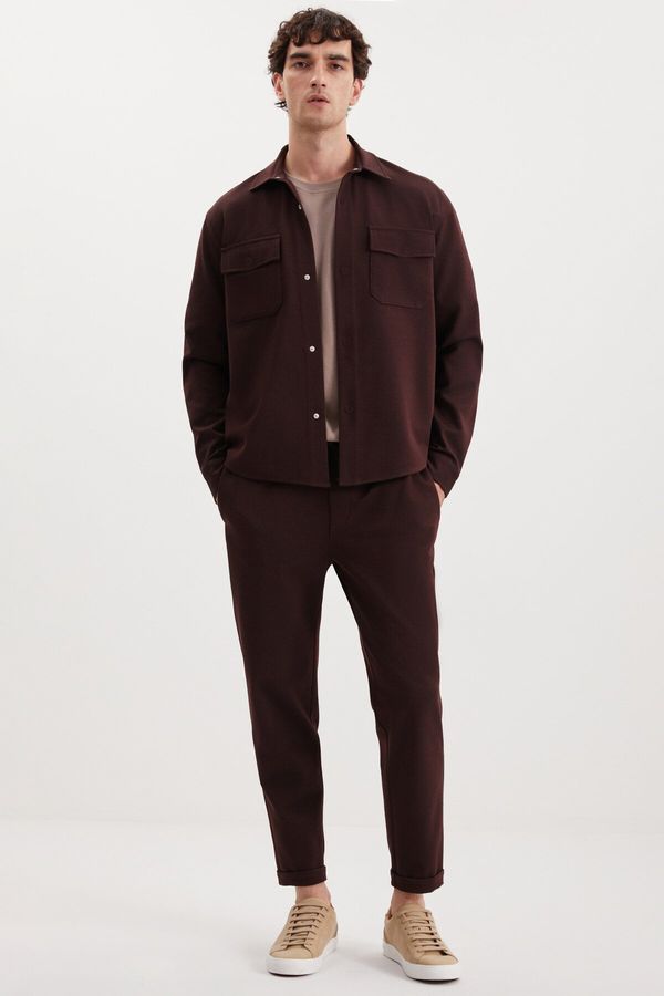 GRIMELANGE GRIMELANGE Walsh Men's Pique Look Special Fabric Flexible Double Leg Corded Elastic Waist Claret Red Trousers