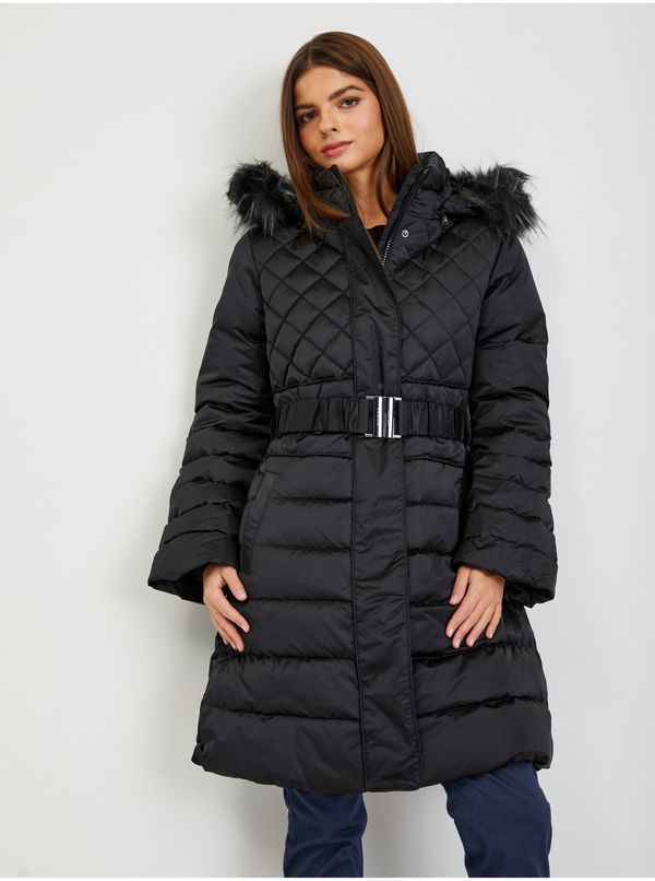 Guess Guess Black Down Winter Coat with Detachable Hood and Fur Gu - Ladies