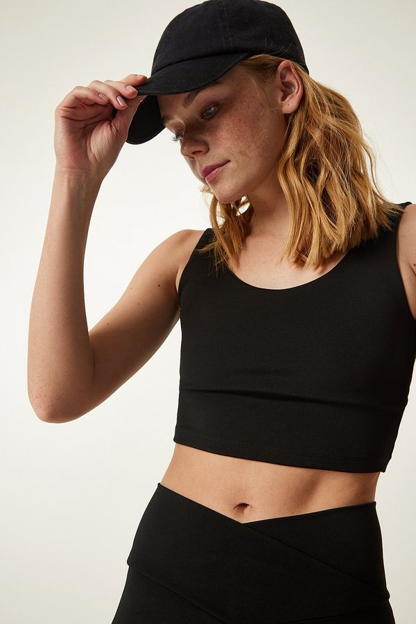 Happiness İstanbul Happiness İstanbul Black Cross Back Detail Shaper Knitted Sports Bra