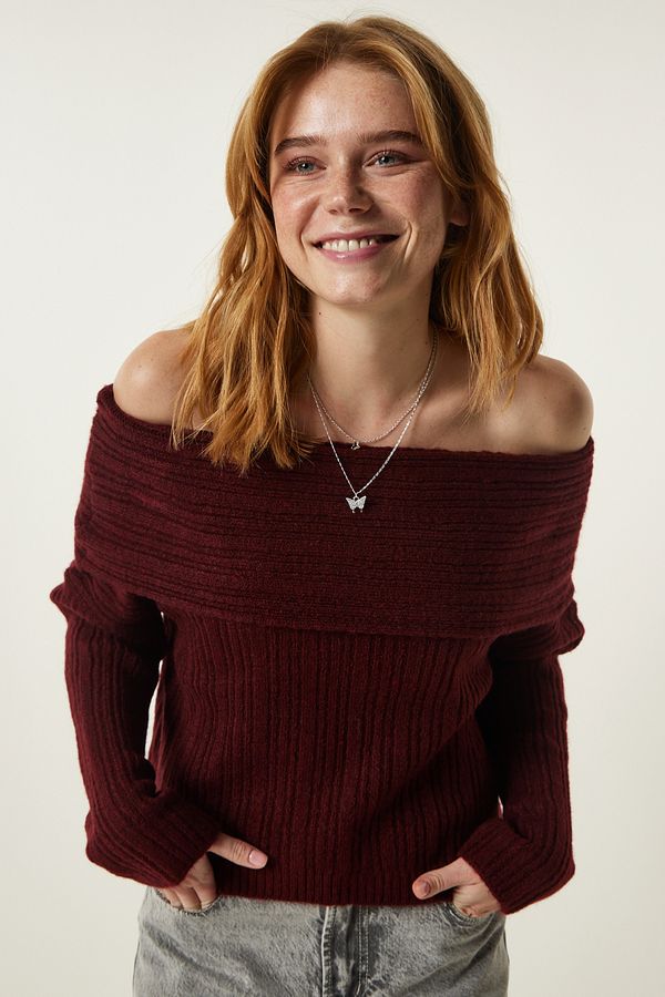 Happiness İstanbul Happiness İstanbul Burgundy Madonna Collar Knitwear Sweater