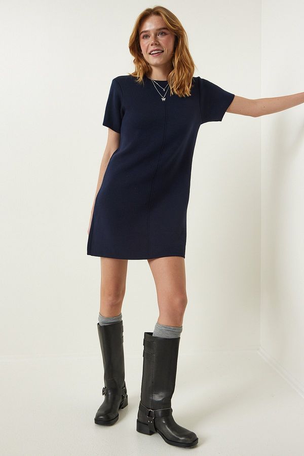 Happiness İstanbul Happiness İstanbul Navy Blue Soft Textured Mini Knitwear Dress
