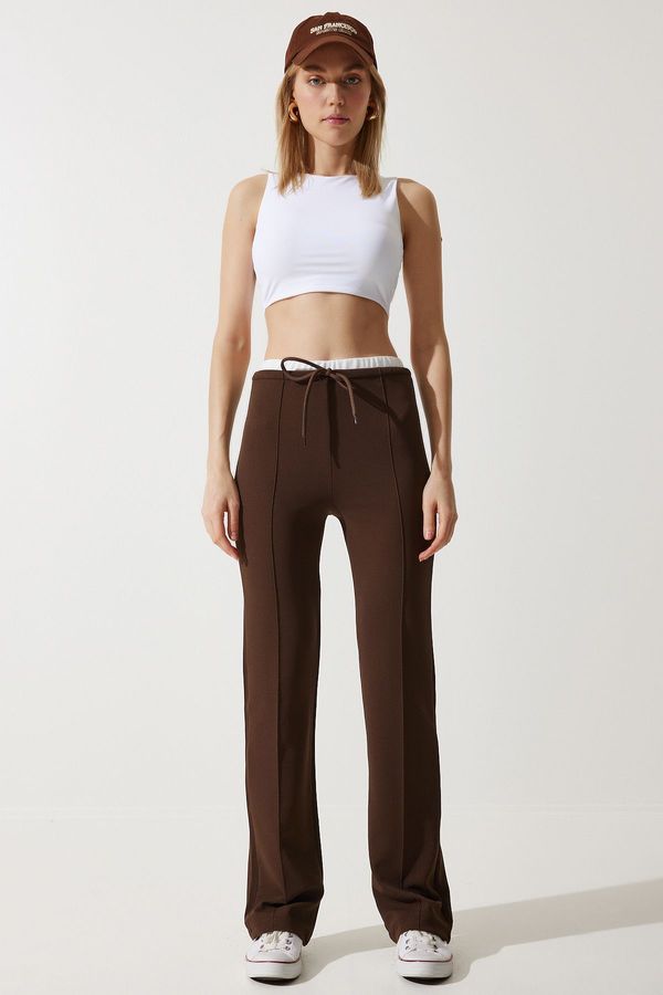 Happiness İstanbul Happiness İstanbul Woman's Brown Detailed Knitted Trousers