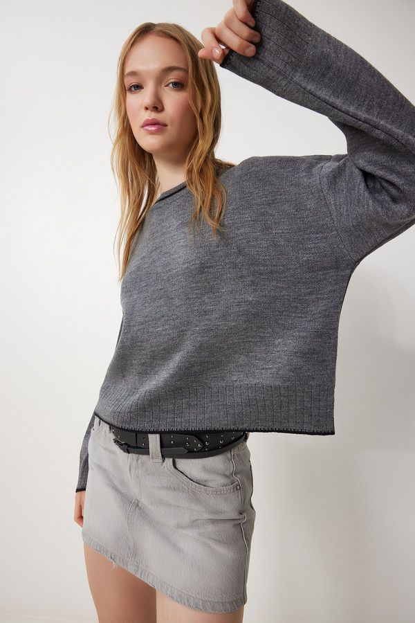 Happiness İstanbul Happiness İstanbul Women's Anthracite Basic Knitwear Sweater
