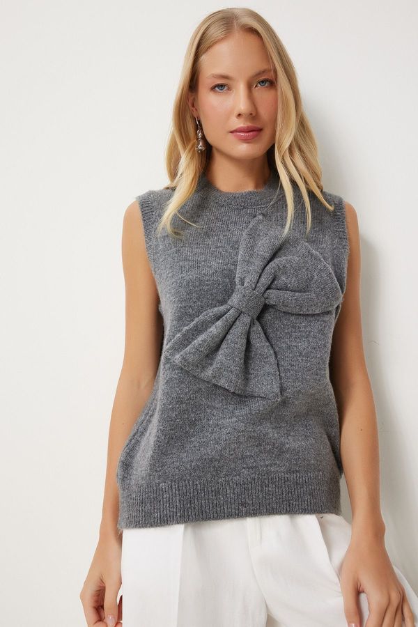 Happiness İstanbul Happiness İstanbul Women's Anthracite Bow Knit Sweater